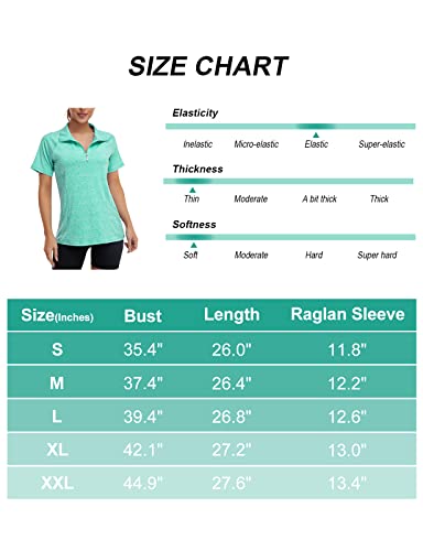 Koscacy Short Sleeve Active Tops For Women,Girl Daily Wear Zip Up Collar Running Tee Quick Dry Stretch Soft Light Weight Gym T-Shirt Polo Shirts Yoga Geeen Xx-Large Green #TOP5