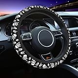Skull Steering Wheel Cover Universal 14.5-15 Inch Non-Slip Gothic Halloween Skull Car Accessories for Women Men (FXPS2023915-02)