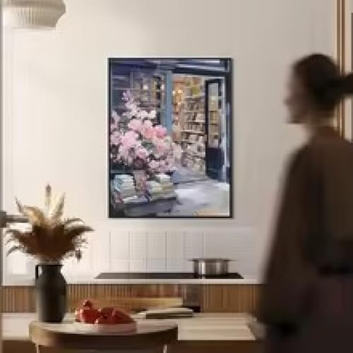 Livre de lecture esthétique déco chambre tableau vintage bleu et rose 40x60
