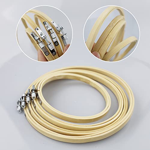 SZCXDKJ 4Pcs 4 Sizes Round Bamboo Embroidery Hoop Circle Cross Stitch Hoop Ring for Craft Sewing,with Gold Eye Embroidery Needles,Embroidery Hoop - Image 3