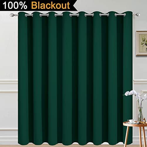 Image of Yakamok Dark Green Blackout Patio Door Curtain Panels W100 x L84, 1 Panel | Noise Reducing Barrier Panel for Sliding Glass Door, 2 Thick Layers Heat Full Light Blocking Patio Door Drapery