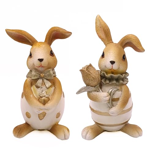 Figurines de Pâques marron et blanc décoration printemps 12cm - 2