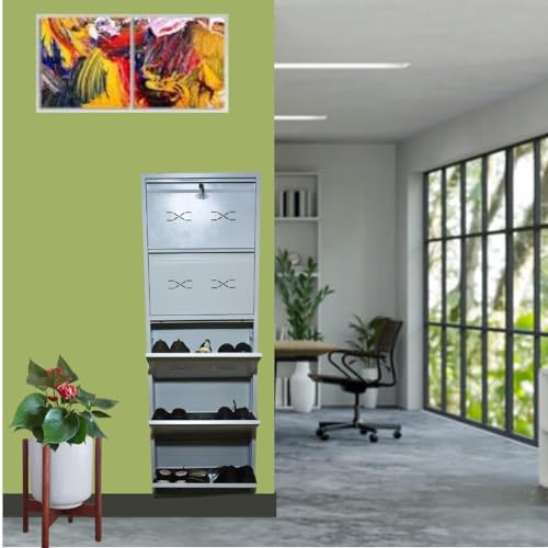 Image of I Metal Shoe Rack I Double Lock I Slim and Wall Mounted I 5 Shelves (Ivory Colour) I Coad LC 2M-05 IV I Height 71.5 Inches, Width 24 Inches, Depth 5.5 InchesI 3 Years Warranty.