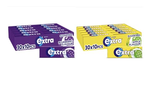 Extra Goma de mascar - 2 cajas con 30 paquetes de 10 piezas (600 en total) - Arándano y manzana