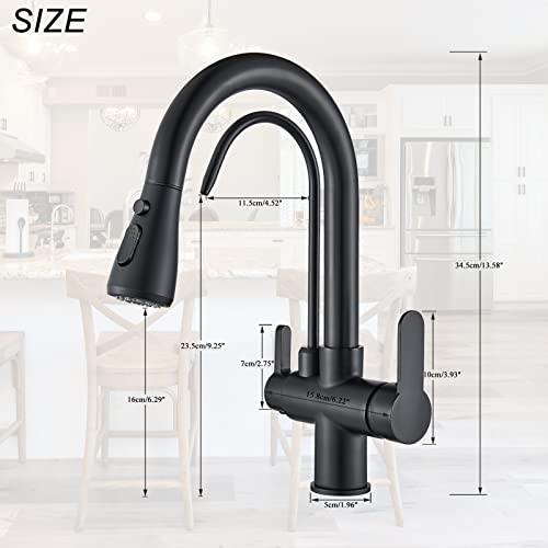 Onyzpily Moderne 3 Wege Küchenarmatur in Gebürstet/Schwarz, Edelstahl Ausziehbar mit Brause & Trinkwasserhahn, 3-in-1 Mischbatterie für Wasserfilter, Hochdruck Spültischarmatur
