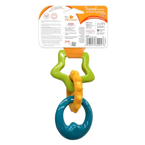 Nylabone, Kauspielzeug für Welpen und Zahnpflege-Spielzeug für zahnende Welpen, Kauspielzeug, für kleine Welpen bis 11kg, für sanft kauende/zahnende Hunde, Bacon-Geschmack, Spielzeugring für Welpen