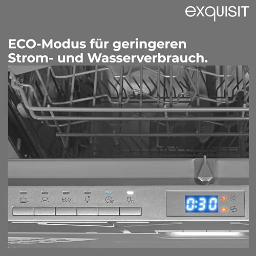 Exquisit PLUS Einbaugeschirrspüler 60 cm, Vollintegrierbar, 13 Maßgedecke, Startzeitvorwahl, 6 Spülprogramme, Power+, ECO-Modus, EGSP52113-E-030E silber