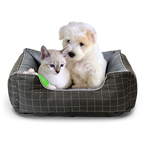 Fluffy Paws Pet Bed - Soft Luxury Pet Lounger, Premium Bedding w/ Inner Cushion for Dog/Cat - Thunder Grey w/ Oxford Square - Medium