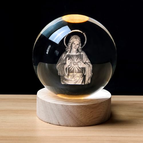 Croix en cristal 3D gravée au laser avec base lumineuse en bois et prière