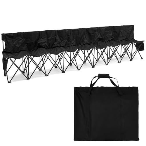 Kigley Folding Soccer Bench Chair Portable Team Sports Sideline Bench for Football Camp Travel Events Outdoor Seating with Storage Bag(Classic,Black,9 Seats)
