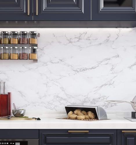 Image of WISDOM Marble Wall Sticker Wallpaper Decorative Home /Furnituer /Cabinets Marble Vinyl Wallpaper (24x96 Inch /2pcs, White Grey Matte)