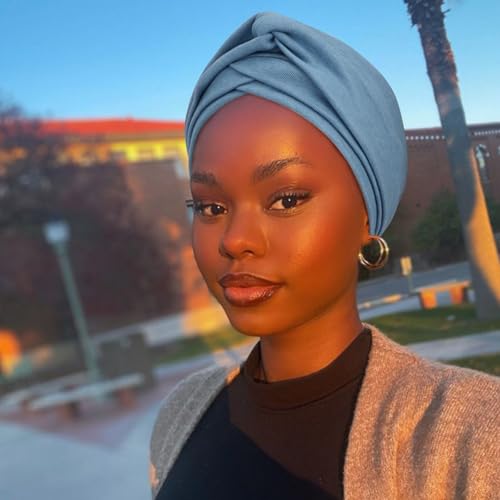 Image of DRESHOW African Women Turban Head Wrap Cross Knot Headwear Twisted Hair Cover Wrap Bonnet Hair Loss Hat for Women Chemo Cap for Cancer Patient