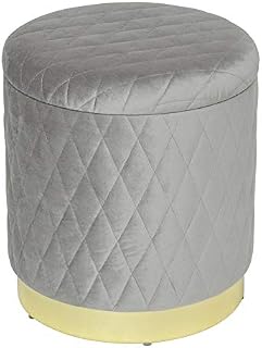 WOLTU Storage Ottoman Chair Stool Light Grey Upholstered Footstool Velvet Dressing Table Stool Pouf Couch Stool Golden Steel Base Removable Cover, (DiaxH) 36x40cm