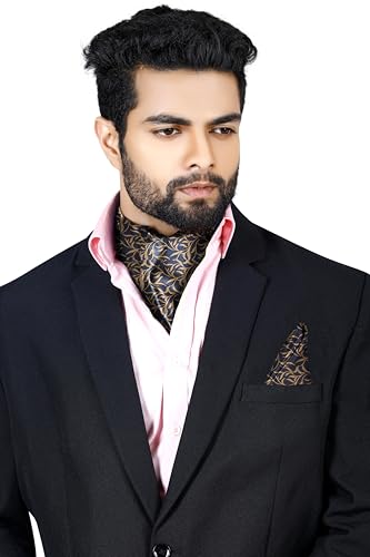 Image of BLACKSMITH Jacquard Microfiber Neckwear Ascot and Matching Pocket Square Set for Men