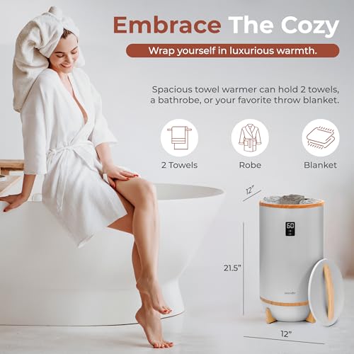 Image of SereneLife Towel Warmers Bucket, with Customized Fragrance for Spa and Bathroom, Luxury Towel Heater Gifts for Him & Her, Auto Shut off, Fits 2 large Towels, Blankets, Bathrobes, PJ's (Grey)