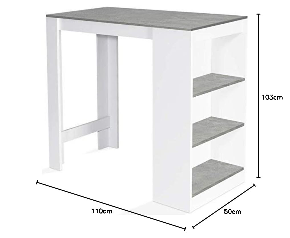 IDMarket - Tavolo alto da bar BARTH per 2-4 persone, legno bianco, piano effetto cemento