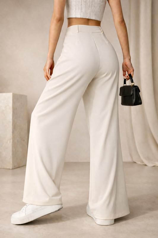 Image of Twill Regular Fit High-Waist Korean Trousers for Women & Girls | Casual Pants Outings