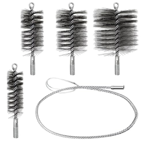 Conjunto de 4 Cepillos para Caldera, Deshollinador de Chimeneas, Ideal para Limpiar Tuberías y Eliminar óxido. Lncluye Cepillos de 30mm, 50mm, 80mm y 150mm para Chimeneas y Tuberías