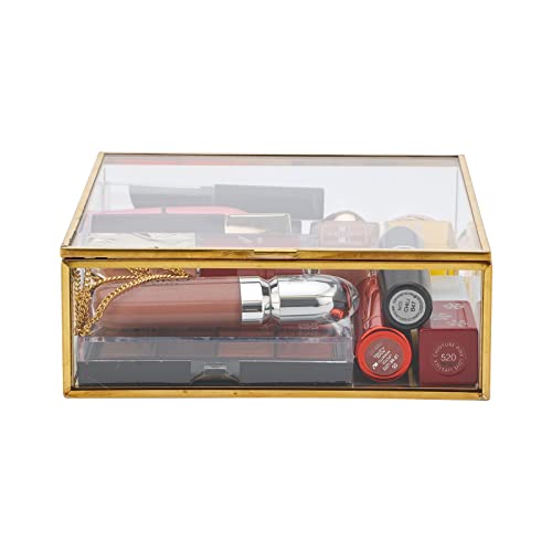 Vtyhyj Vintage Glass Jewelry Box Lidded Square Organizer Decorative Case For Keepsake Rings Earrings Brooches Watches (Clear) #TOP2