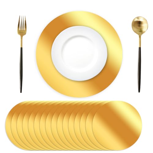 Sets de Table Ronds dorés, 50 pièces, Sets de Table en Papier de 34 cm, décoration imperméable pour Table à Manger, Cuisine, Restaurant, Mariage, fête