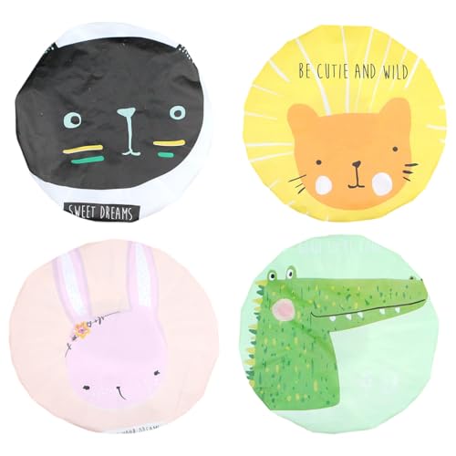 4 Pezzi Cuffia Doccia Donna Bambini, Cuffie per Doccia di Flessibili, Cuffia da Doccia con Motivi Carini, Cuffia Capelli Doccia Riutilizzabili, Cuffie Doccia per spa