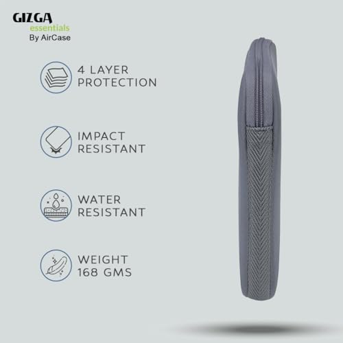 Image of AirCase Gizga Protective Laptop Bag Sleeve fits Upto 14.1 inch Laptop /MacBook, Wrinkle Free, Padded, Waterproof Light Neoprene case Cover Pouch, for Men & Women, Grey- 6 Months Warranty
