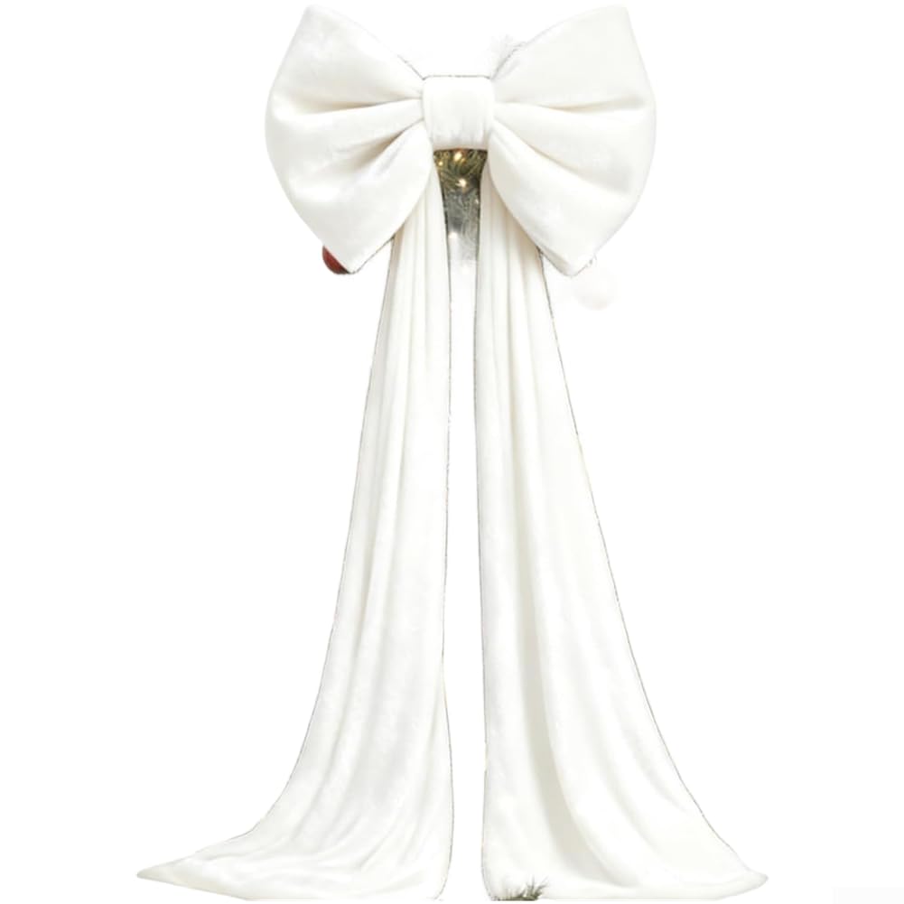 Large Velvet Christmas Tree Bow Trailing Decoration(40 * 160cm White)