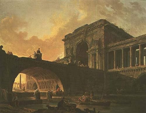 Cuadro de pared vintage con pinturas famosas de Hubert Robert para salon de diseño clasico
