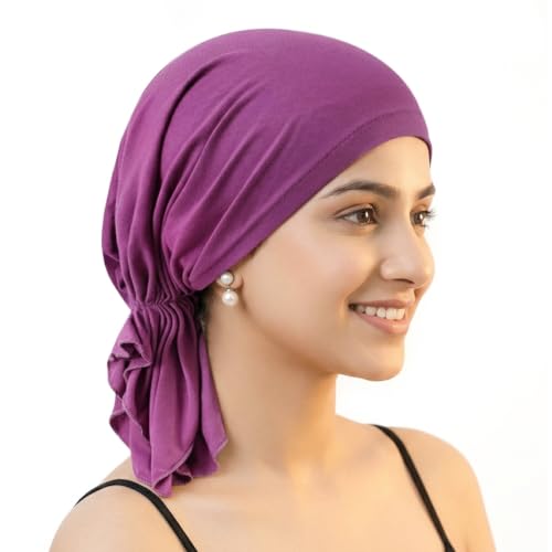 Image of PALAY Head Scarf for Female Cotton Elastic Chemo Caps Headwear Turban, Pre-Tied Cancer Cap Headscarf Slip On Headwrap for Hair Loss Or Thin Hair