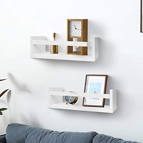 Foraineam Set Of 2 Floating Shelves Wall Mounted Wood Storage Shelves Nursery Room White Wall Shelves #TOP3