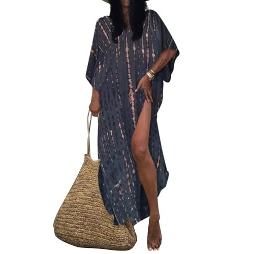 Bsubseach Kaftan Dresses for Women 2025 Plus Size Swimsuit Cover Up Tie Dye Caftan Maxi Dress Loungewear C-dark Grey One Size