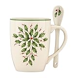 Lenox Holiday Cocoa Mugs with Spoons, Ivory, Set of 2