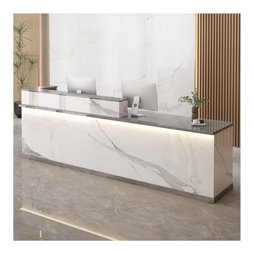 QWEASDF Mostradors de recepción Tiendas，Mostrador de recepción Moderno Simple ，Mesas de recepción de Oficina，MOSTRADOR de Recepción y Oficina. con luz LED，Superficie de mármol(B1,L55.1in)