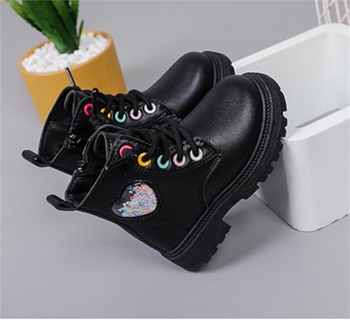 He&Yingmin Girls Short Ankle Boots Heart-shaped Booties Waterproof Combat Shoes with Zipper for Toddler Little Kid3