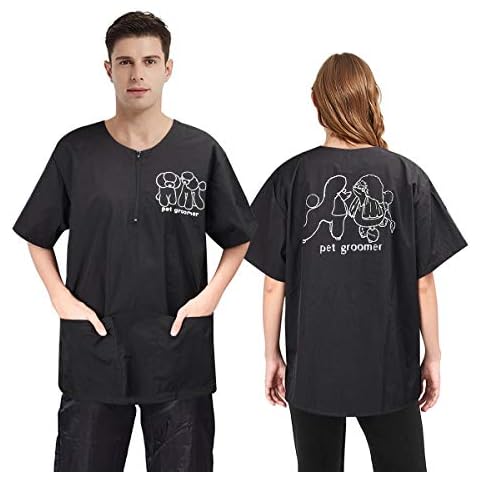 Noverlife Short Sleeves Pet Grooming Workwear with 2 Pockets, XL Size, Anti-Static Splash Proof Pet Beautician Smock Work Clothes, Dog Cat Groomer Cosmetologist Uniforms for Pet Shop Men Women Cover