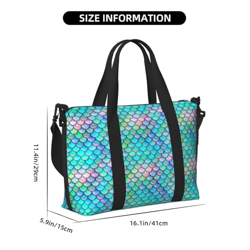 Fish Scale Mermaid Foldable Travel Tote Bag With Multiple Pockets Durable Weekend Overnight Duffel Bag For Gym Camping Hiking Business Trip3