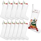 Aodaer 12 Pieces Plain Christmas Sublimation Burlap Stockings Hanging Stockings for Tree Fireplace DIY Heat Transfer Printing Christmas Home Decoration, 13.4 x 9.8 x 6.5 Inches