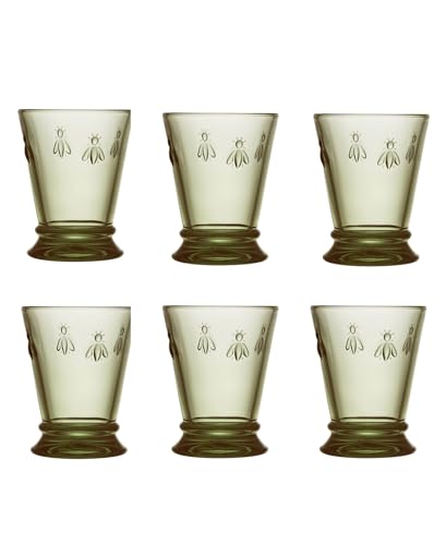 La Rochere Napoleon Bee Olive Green Tumbler Set of 6 – Elegant French Glassware Drinking Glasses (10 oz)
