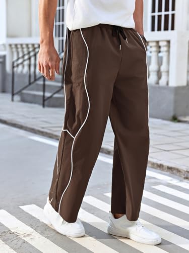 OYOANGLE Men's Elastic Drawstring Waist Straight Leg Pants with Pocket Loose Long Sweatpants4