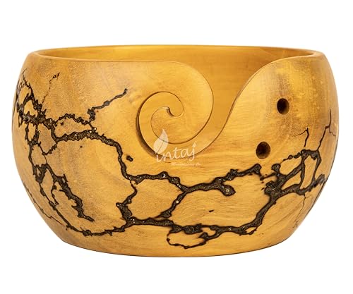 Image of INTAJ Wooden Yarn Bowl for Knitting and Crochet, 7 Inch No-Snag Holder