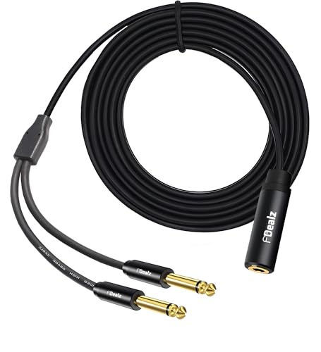 Image of [ 1.5 Meter ] 3.5mm Stereo Female to 2 Ports 6.35 Male Mono Cable, 3.5mm 1 /8 TRS Female to Dual 6.35mm 1 /4 TS Male Stereo to Mono Y Splitter Cable, 3.5 Female to 2 Ports 6.35 Male Mono Cable