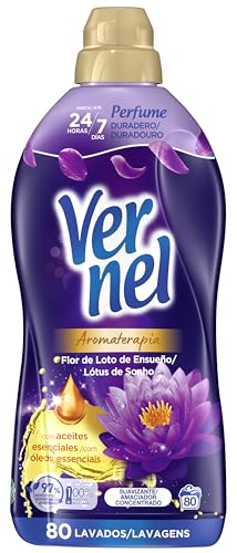 Vernel Suavizante Concentrado Para La Ropa Aromaterapia Flor De Loto De Ensueño (80 lavados), suavizante Líquido para una experiencia aromática durante 24 horas y hasta 7 días