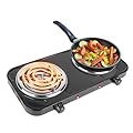 2000W Electric Double Burner Coil Stove-Portable Hot Plate Electric for Cooking, Countertop RV Hotplate with Non-Slip Rubber Feet and 5 Temperature Adjustments