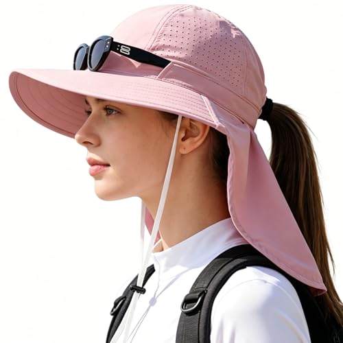 Sombrero de mujer con protector de cuello y ala ancha