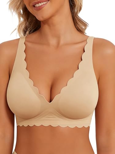 Image of Seamless Wavy Bra - Low Cut Deep V Bras Scalloped Wireless Jelly Bralette