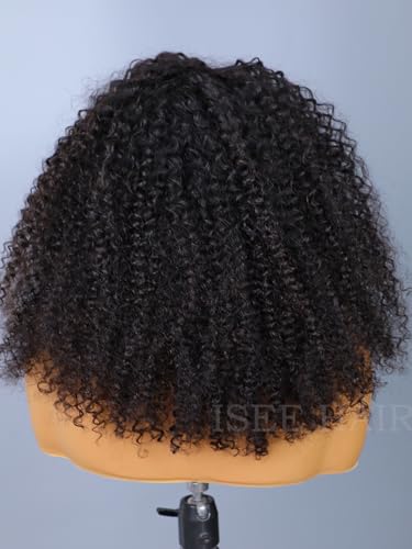 Image of ISEE Half Wig Kinky Curly Human Hair Glueless Wig 220% Density 18 Inch