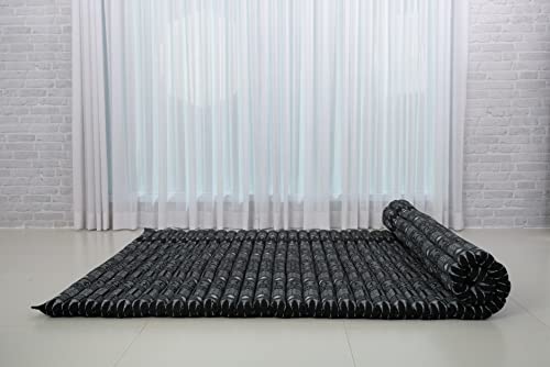 Image of Leewadee - Foldable Floor Mattress - Japanese Roll Up Futon -Trifold Tatami Mat- Guest Floor Bed - Camping Mattress - Thai Massage Mat, Kapok Filled, 75 x 57 inches, Black