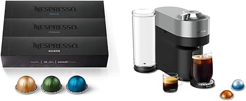 Nespresso Vertuo POP+ Deluxe - Máquina de café y espresso de Breville, Titan y cápsulas, café tostado medio y oscuro, paquete variado