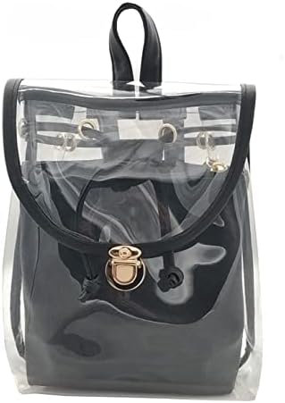 Jesdo Women's 2 in 1 Clear Fashion Backpack Transparent Travel Beach Shoulder Handbag Purse ( Black )
