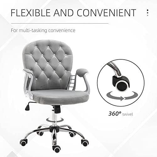 Vinsetto Vanity Middle Back Office Chair Tufted Backrest Swivel Rolling Wheels Task Chair With Height Adjustable Comfortable With Armrests, Grey #TOP6